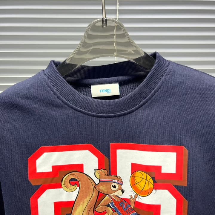 Fendi F Basketball Squirrel Graphic Sweatshirt – Kids Collection in Navy Blue With Squirrel Graphic