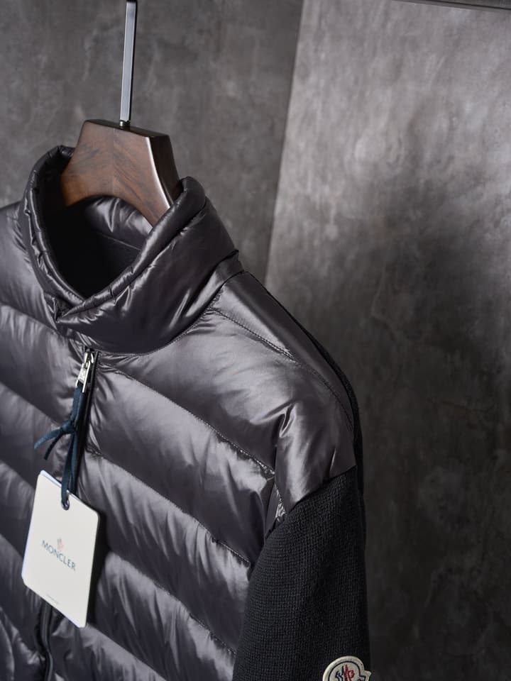 Moncler Men's Wool Knit Down Cardigan in Black Padded Knit Cardigan