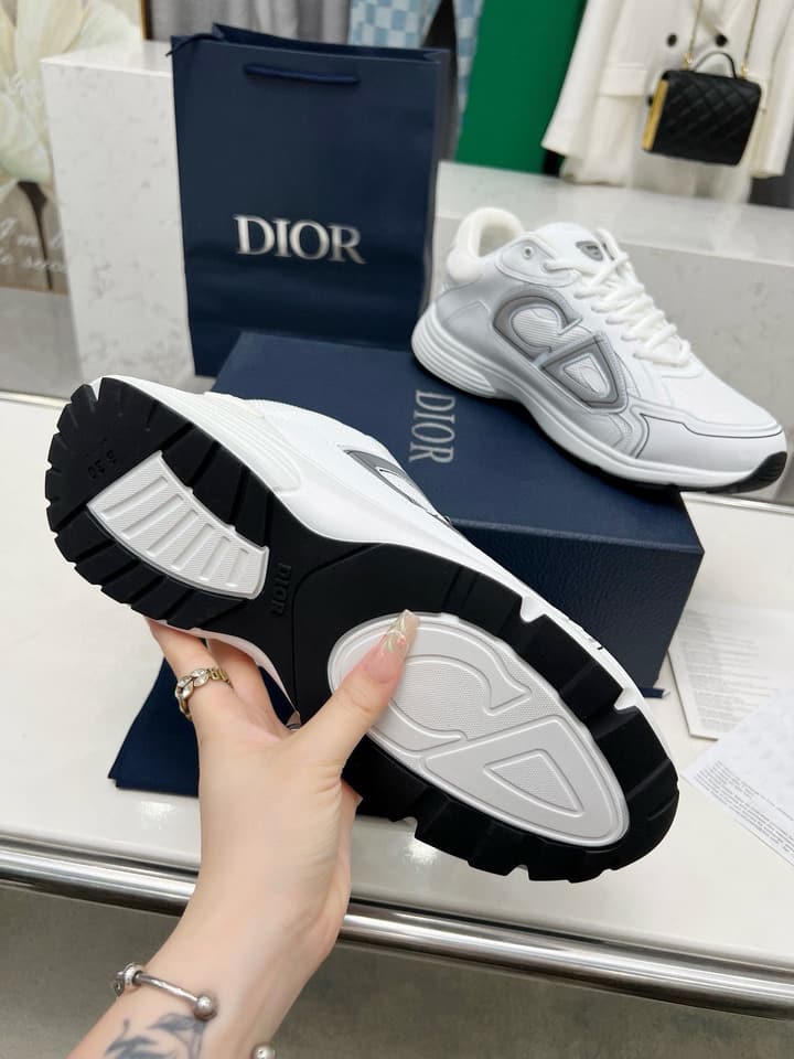 Dior B30 Unisex Mesh and Leather Sneakers in Navy Blue And Grey