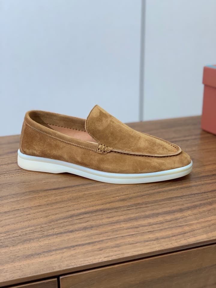 Loro Piana Glossy Cashmere Loafers in Blush Pink Suede