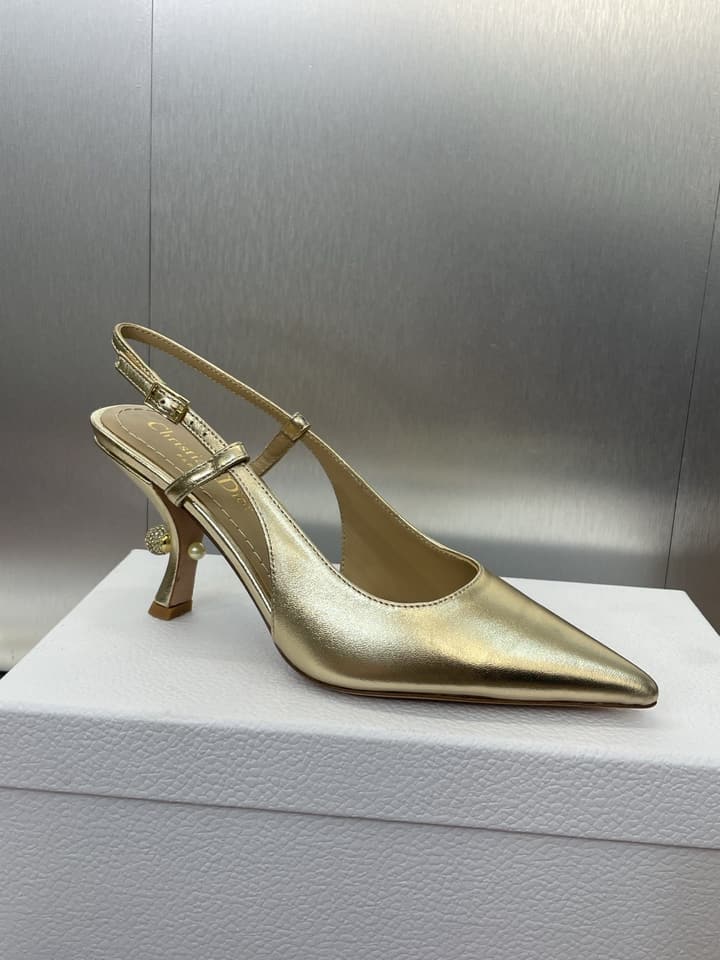 Dior Tribales Pearl Logo Heeled Mules – 2025 Spring/Summer Collection in Gold