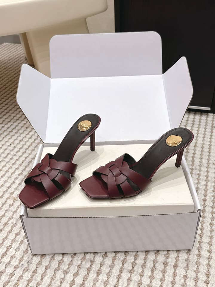 Saint Laurent Melody Square-Toe Heeled Sandals – 2026 Spring/Summer Collection in Beige Patent
