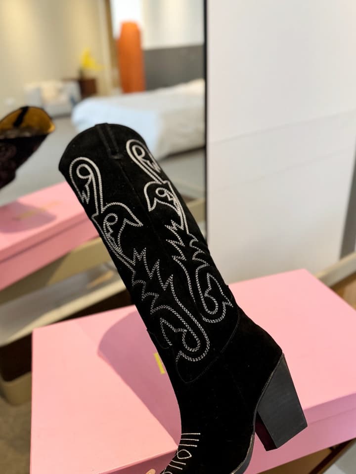 Paris Texas Embroidered Knee-High Boots in Black With Tone-on-tone Embroidery