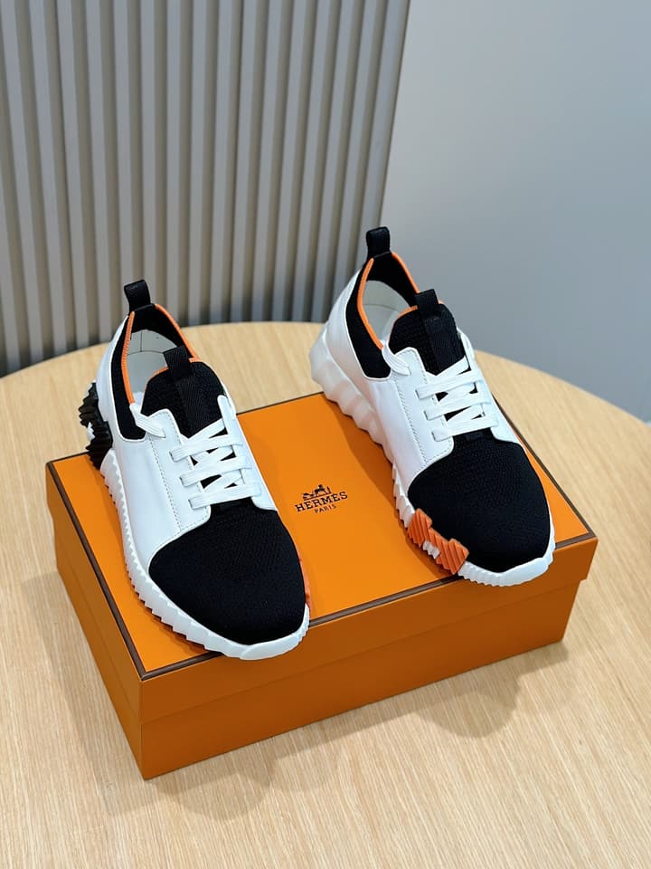 Hermès Bouncing Sneakers in Black And White Color Block