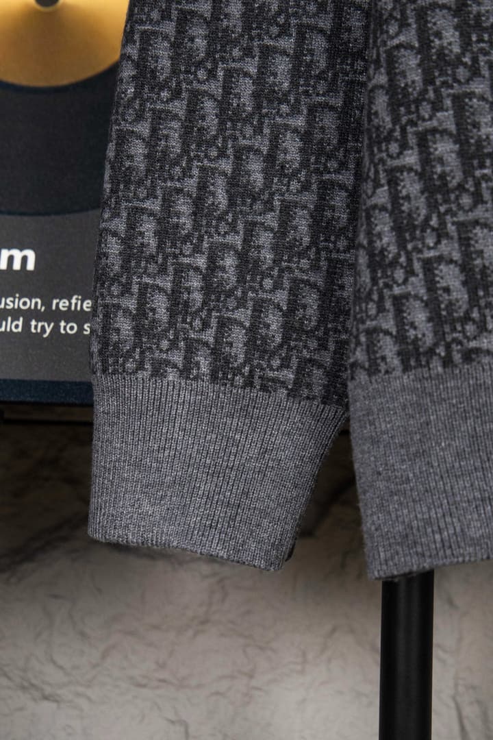 Dior Monogram Jacquard Zipper Cardigan – 24SS in Grey With Black Stripes