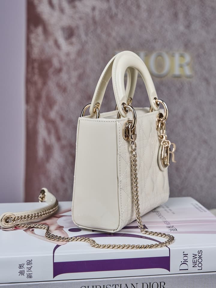 Dior Lady Dior Mini Patent Crossbody Bag in Cherry Red Patent