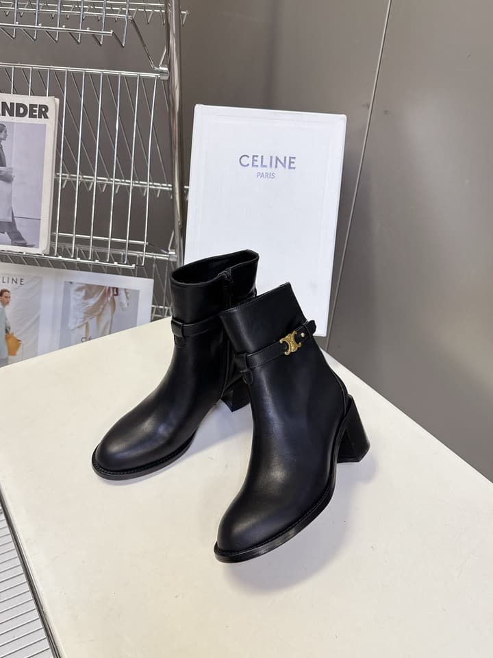 Celine Retro Triomphe Chunky Heel Ankle Boots – Autumn/Winter in Classic Black