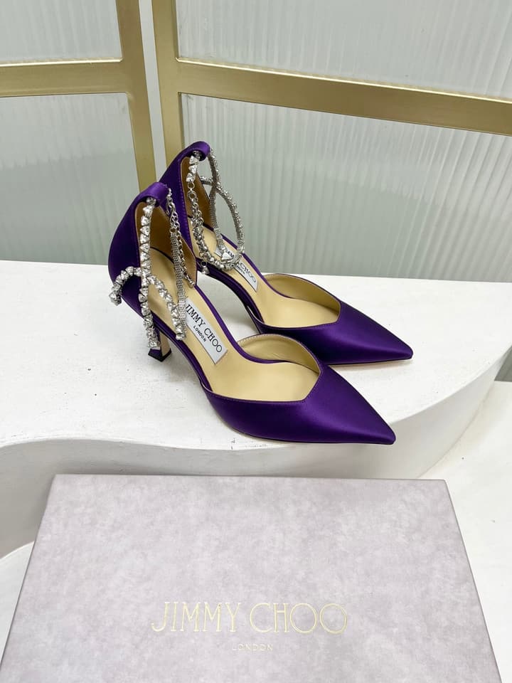 Jimmy Choo Stevie 100 Satin Bow Heels in Brown Satin