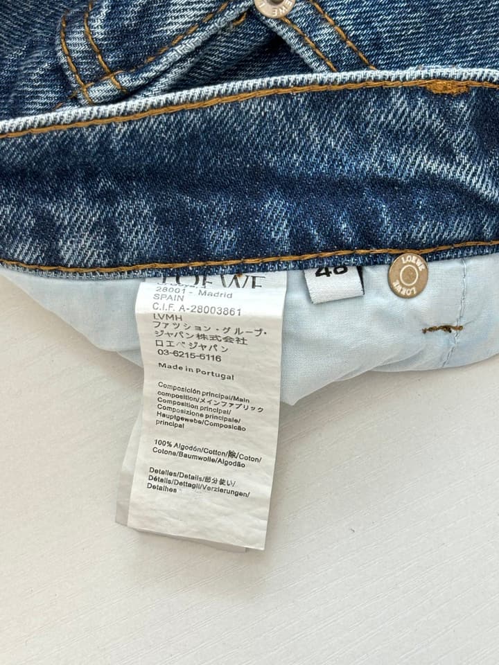 Loewe Anagram Embroidered Washed Distressed Jeans in Washed Black