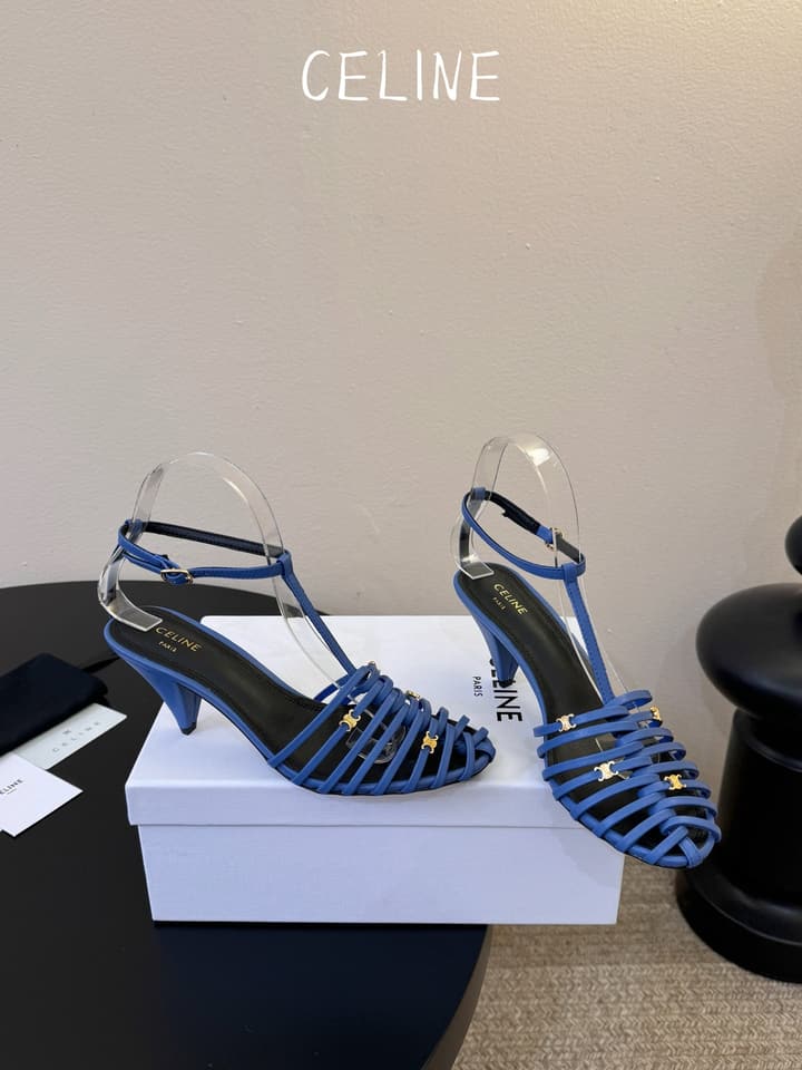 Celine Triomphe Ankle Strap Sandals – Spring/Summer Collection in Black - Large Logo Flats