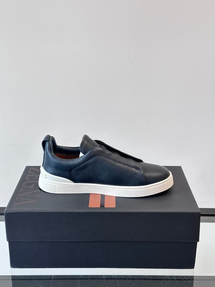 Zegna Men's Low-Top Leather Sneakers in Black & White