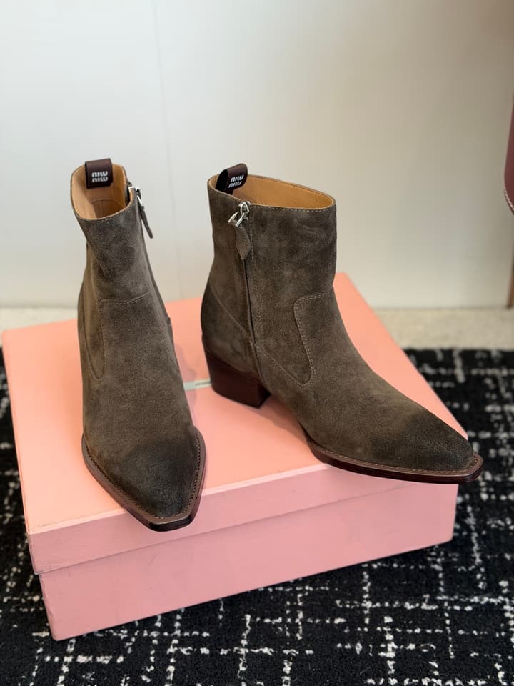 Miu Miu Distressed Leather Cowboy Biker Boots – 2026SS