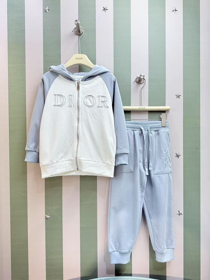 Dior Children's Hooded Tracksuit Set – 2025FW – Kids Collection in White And Periwinkle Set
