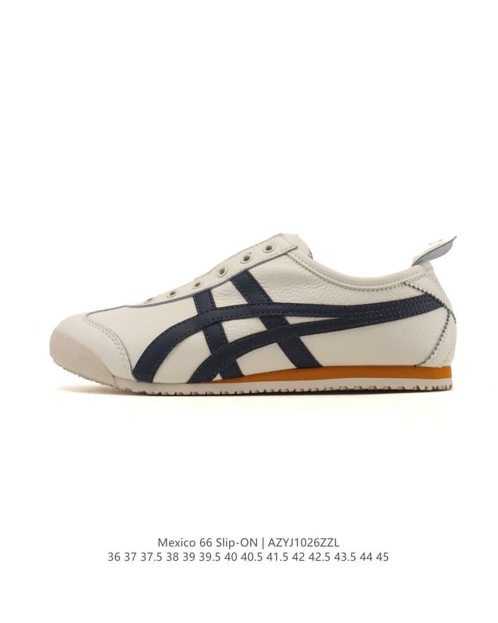 Onitsuka Tiger Mexico 66 Slip-On Canvas Casual Shoes in Cream Canvas With Dark Stripes