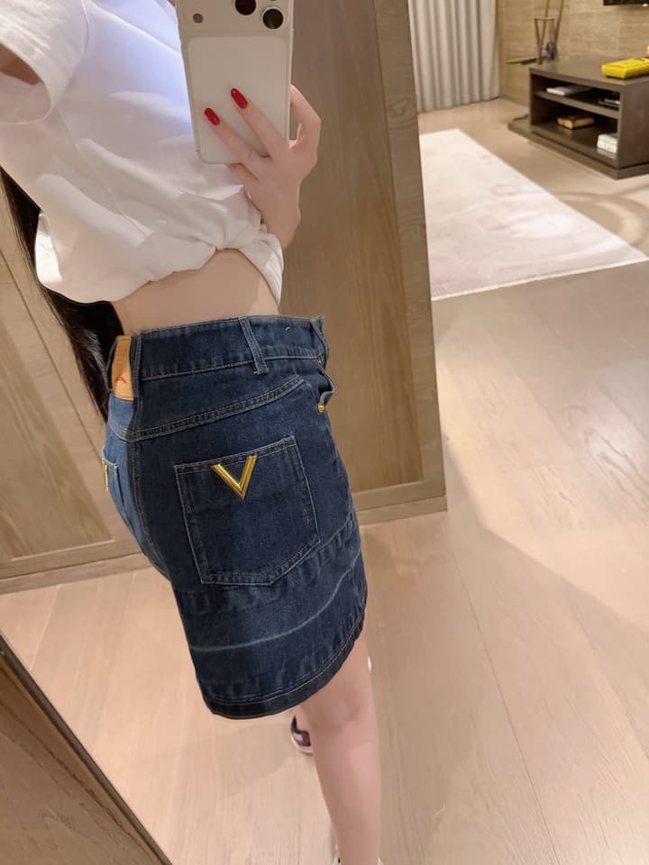 Valentino V-Logo Vintage Washed Denim Skirt in Vintage Washed Blue