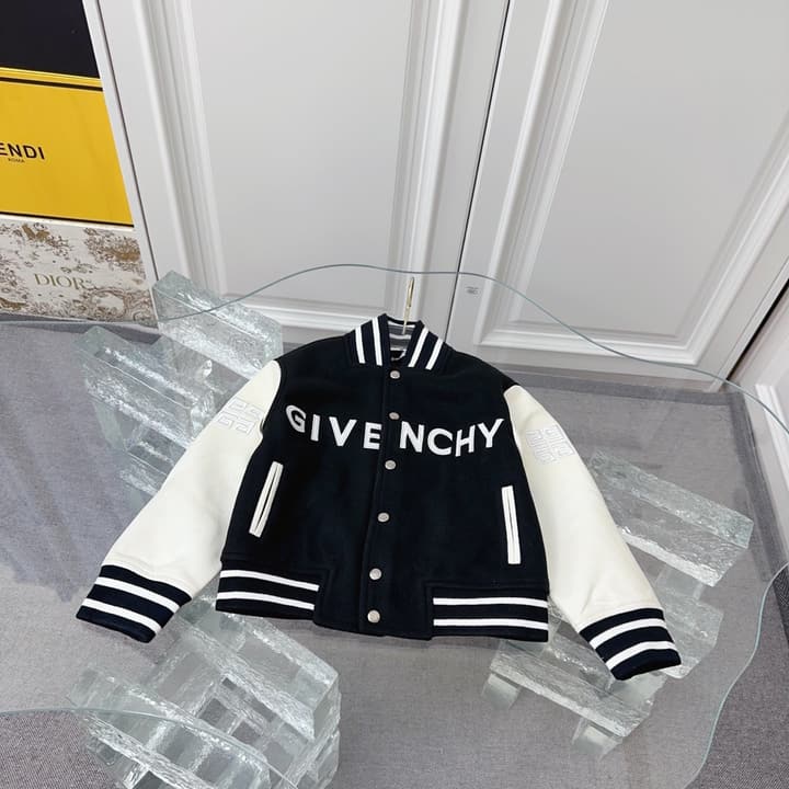 Givenchy Kids Patchwork Leather Bomber Jacket – Kids Collection in Black And White Varsity Jacket