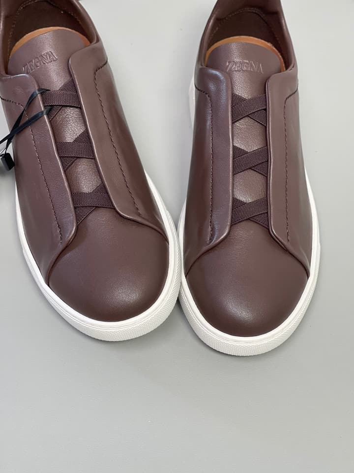 Zegna SECONDSKIN Triple Stitch Low-Top Sneakers in Navy Smooth Leather
