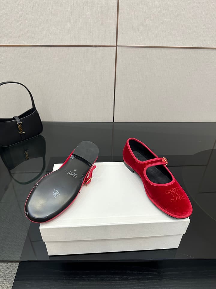 Celine Velvet Mary Jane Flats – 25 Collection in Black Velvet