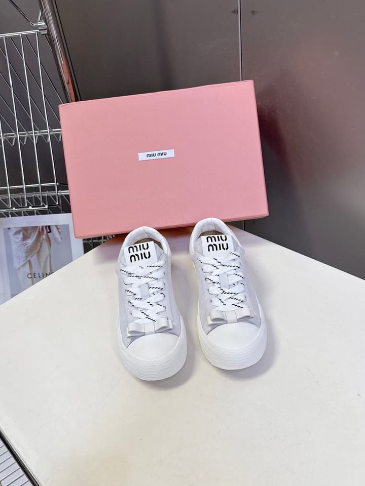 Miu Miu Distressed Retro Double Lace Sneakers in Red