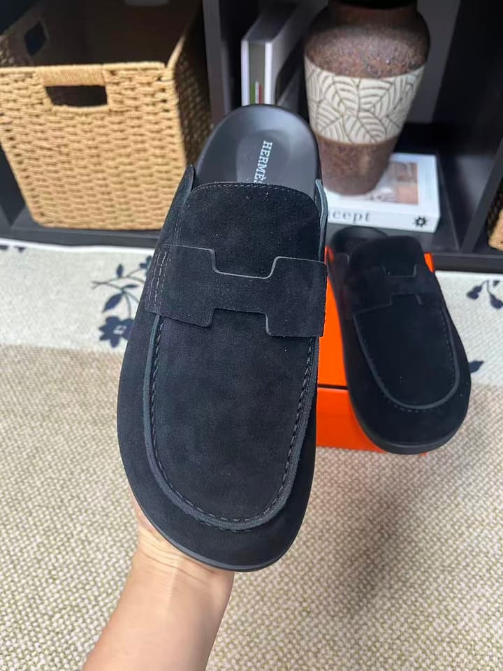 Hermès Suede Calfskin Chunky Mules