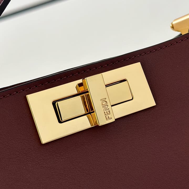 Fendi Peekaboo Iconic Large Handbag in Deep Burgundy Calfskin