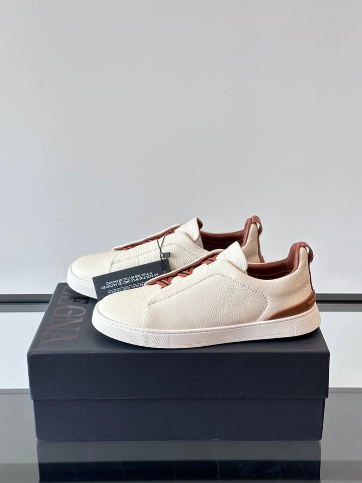 Zegna Men's Low-Top Leather Sneakers in Black & White