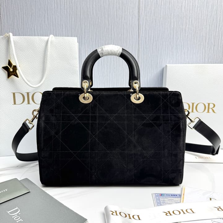 Dior Lady Dior Large Deerskin Tote Bag in Black Suede