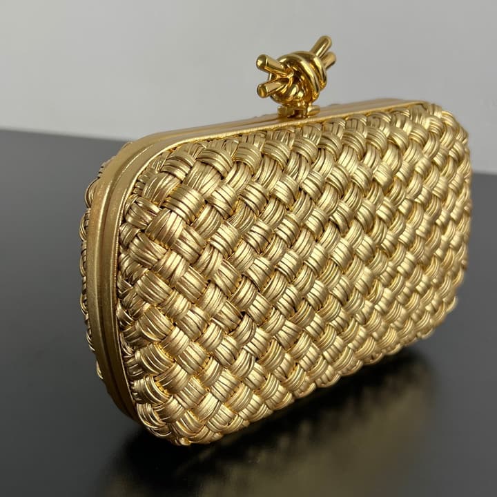 Bottega Veneta Knot Evening Clutch Bag in Gold
