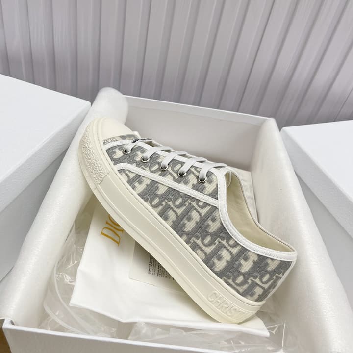 Dior Embroidered Flat Sport Sneakers in Grey Oblique Embroidery