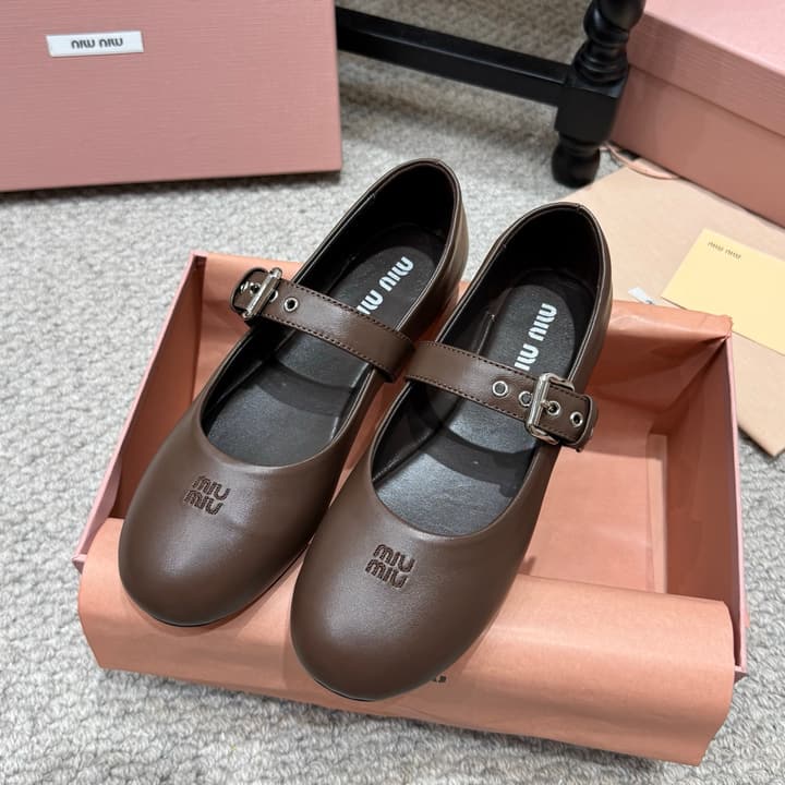 Miu Miu Pointed-Toe Mary Jane Ballet Flats – 2026 Runway Collection