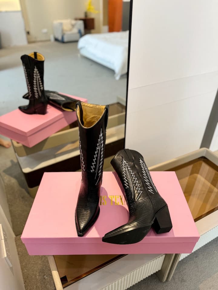 Paris Texas Suede Embroidered Knee-High Boots in All Black