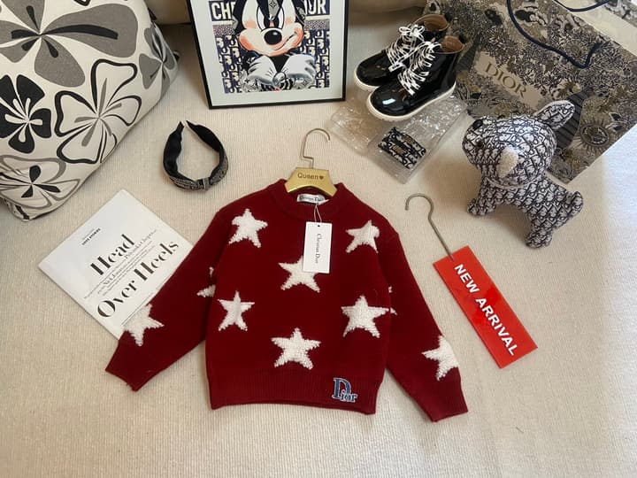 Dior Kids Star Knit Sweater – Kids Collection in Burgundy With White Stars