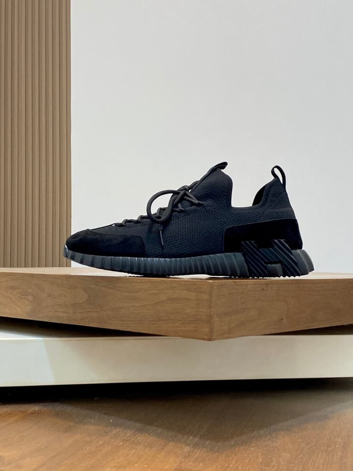 Hermès Suede and Denim Canvas Sneakers in Black And White