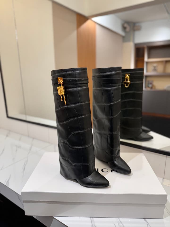 Givenchy Lock Detail Knee-High Boots – 2024 SS in Black Leather
