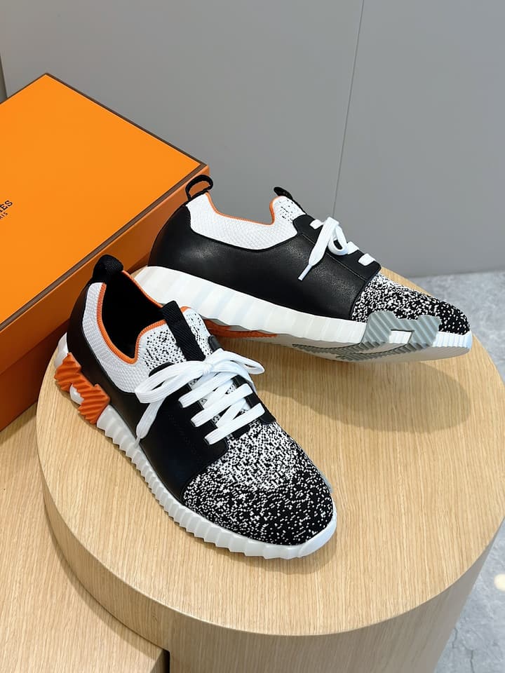 Hermès Bouncing Sneakers in Black And White Color Block