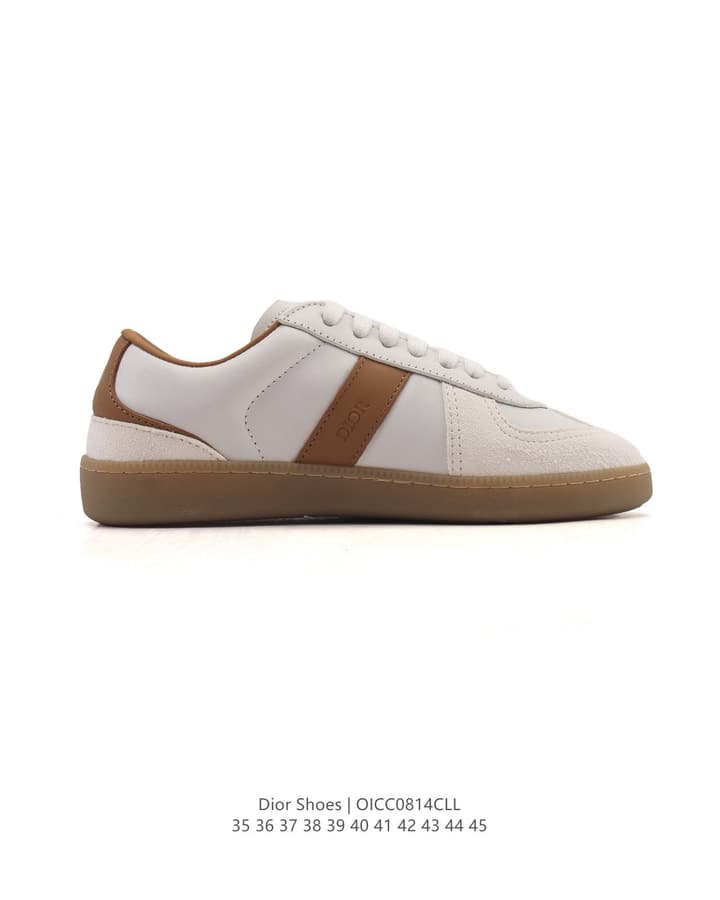 Dior Unisex White Platform Sneakers – Spring/Summer Collection – 25SS in Beige With Brown Stripe