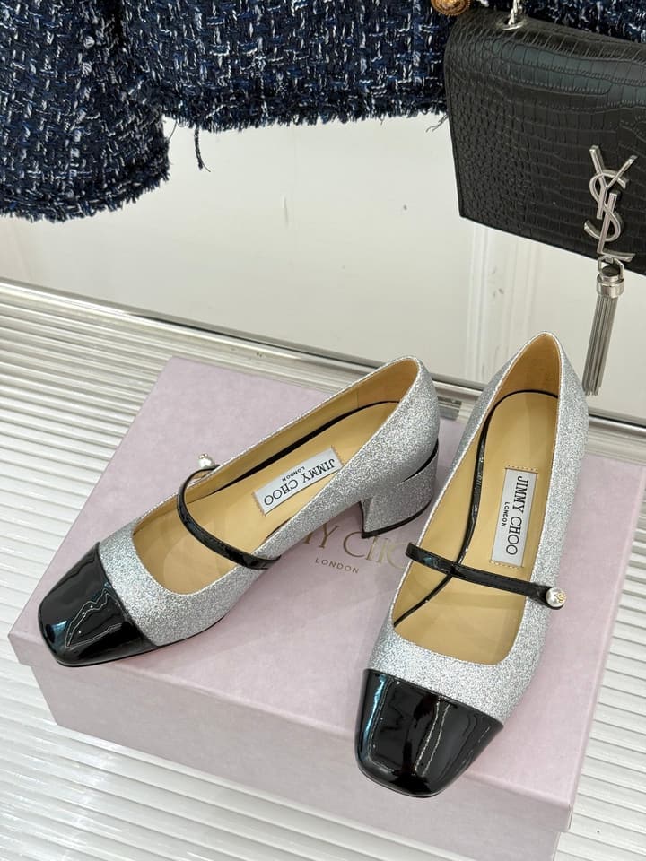 Jimmy Choo Color-block Pearl Mary Jane Heels – 25FW in Black Bow Detail