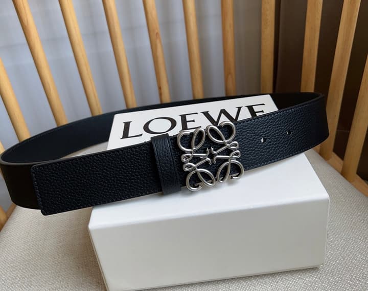 Loewe Narrow Leather Belt with Anagram Padlock Buckle in Black Leather With Silver Buckle