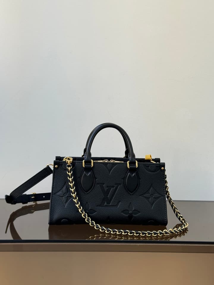 Louis Vuitton OnTheGo Tote Handbag in Black Embossed Leather Tote