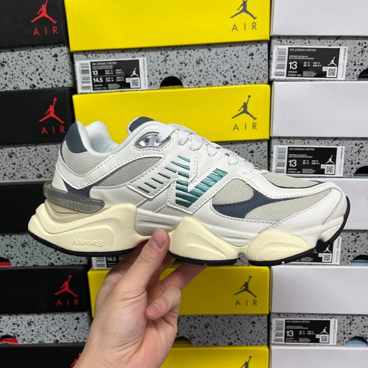 New Balance NB9060 Retro Running Shoes in Cream Teal