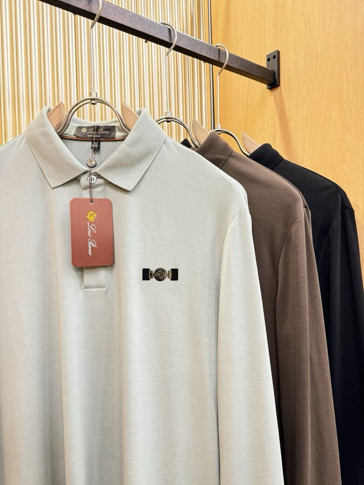 Loro Piana Solid Long Sleeve Polo Shirt – Autumn/Winter Collection in Black