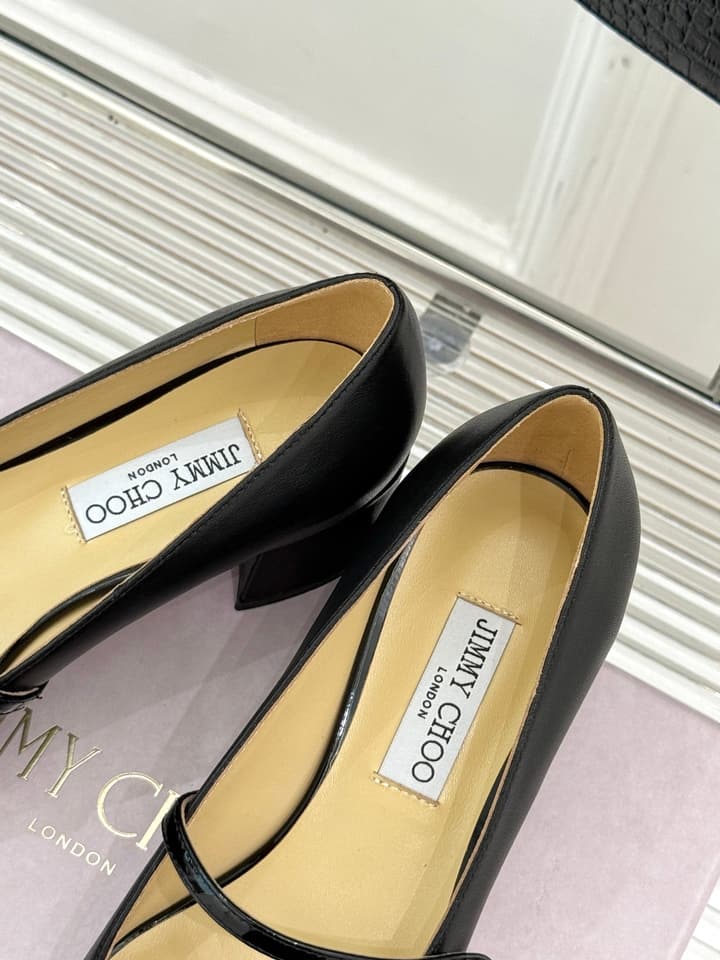 Jimmy Choo Color-block Pearl Mary Jane Heels – 25FW in Black Bow Detail
