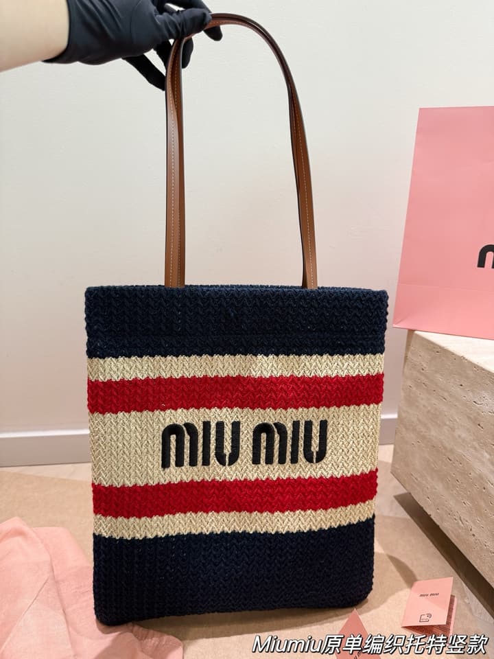 Miu Miu Striped Canvas Tote Bag Collection in Orange And Green Striped Horizontal Tote