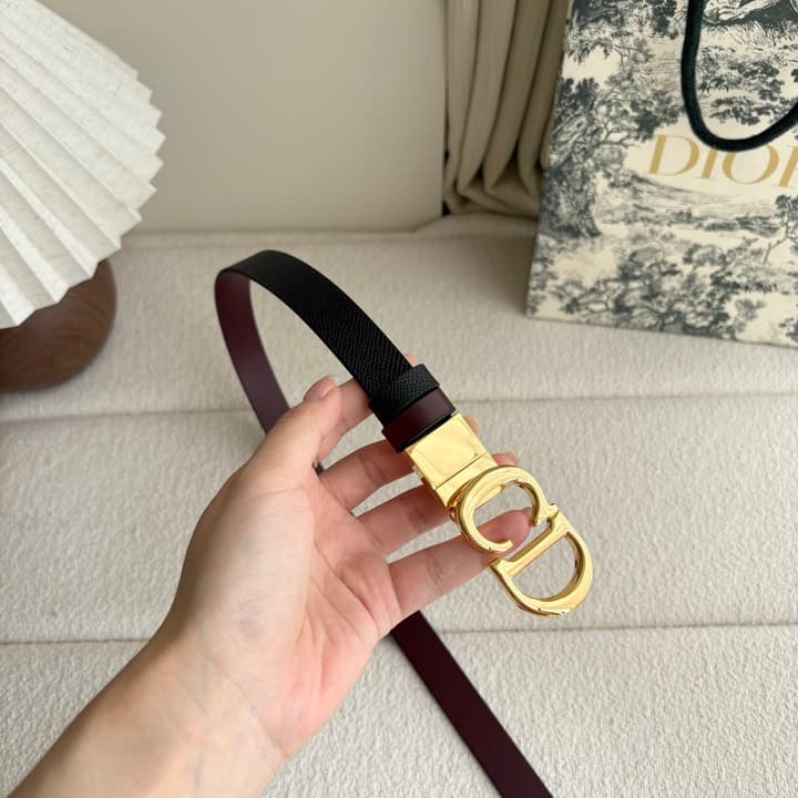 Dior Reversible Calfskin CD Buckle Belt in Black/burgundy With Gold Hardware
