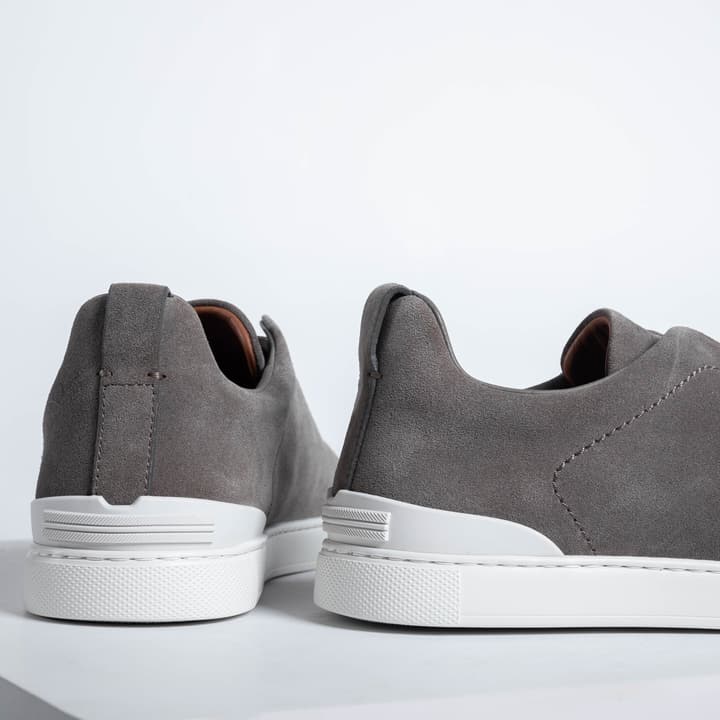 Zegna SECONDSKIN Triple Stitch Low-Top Sneakers in Navy Smooth Leather