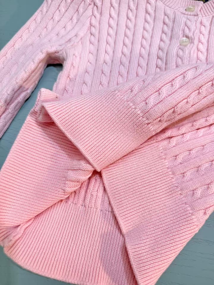 Ralph Lauren Kids Classic Striped Knit Cardigan – 2025SS in Light Pink Cable Knit