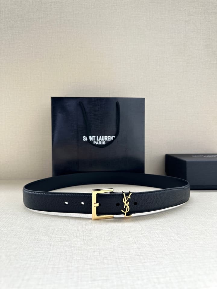 Saint Laurent Monogram Embossed Leather Narrow Belt