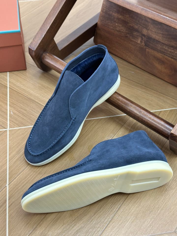 Loro Piana Men's Luxury Fur Boots in Navy Suede