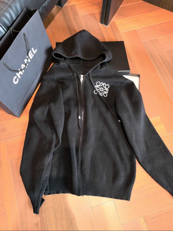 Loewe Classic Logo Embroidered Hooded Knit Set in Black