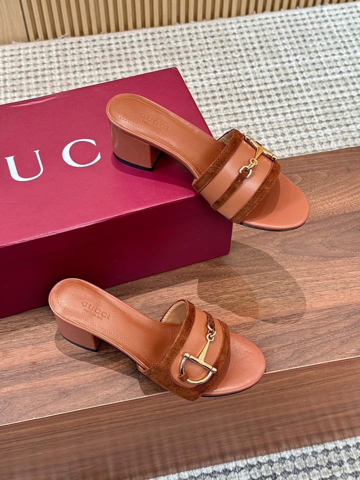 Gucci D-Horsebit Mule Sandals in Brown Gg Canvas